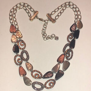 Brighton Melange Gunmetal Gray Bronze Silver Tone CZ Rhinestone Chain Necklace